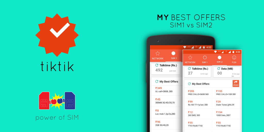 Compare my best offers from both your SIM cards and then recharge!