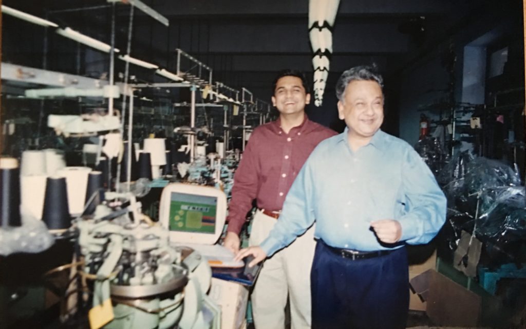 With my Dad in his socks factory